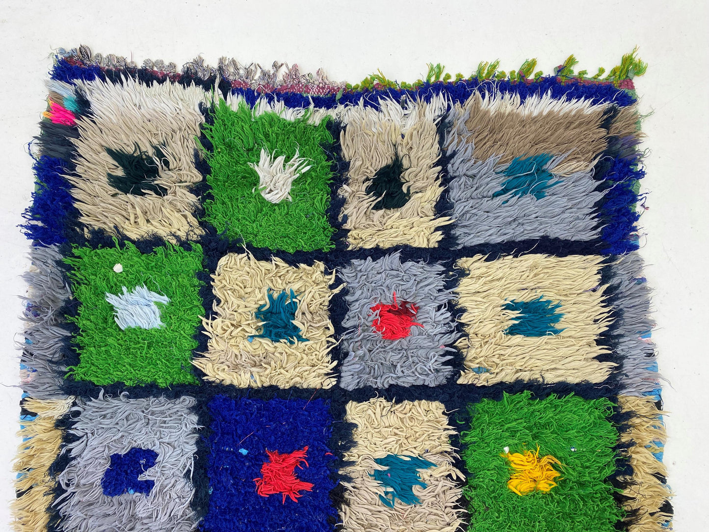 3x7 Geometric Moroccan Runner, Colorful Vintage Rug Runner.