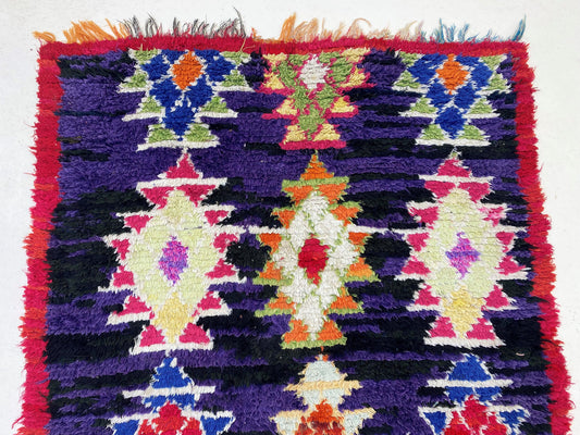 4x8 Moroccan Diamond Rug, Colorful Vintage Area Rug.