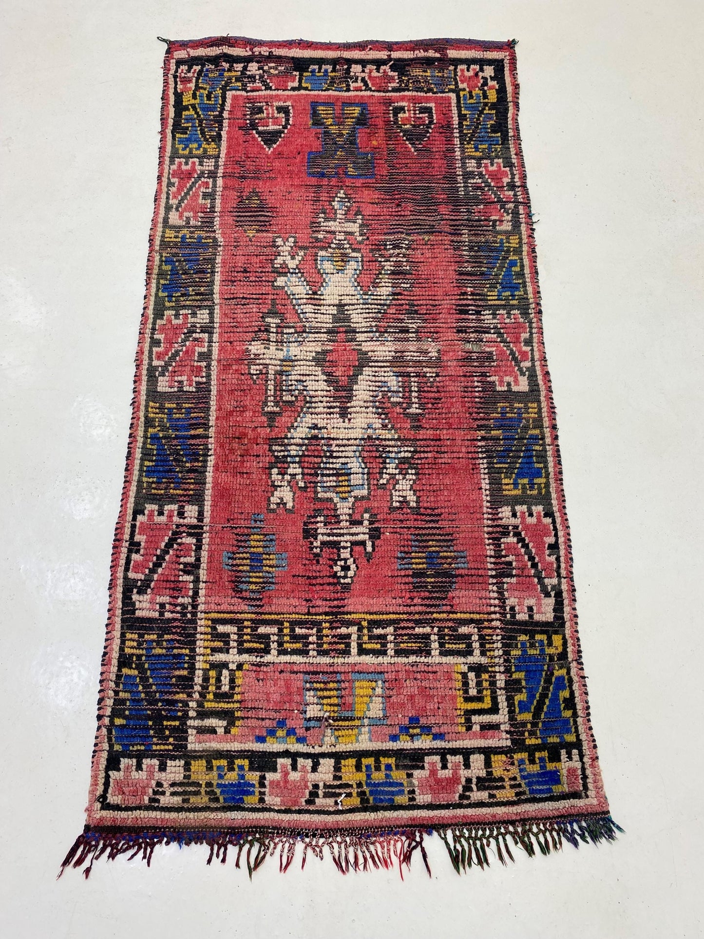 Tapis de couloir vintage 3,5 x 7 : tapis de couloir géométrique marocain.