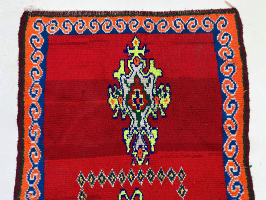 Red Moroccan 3.5x8 Runner, Unique Vintage Rug Runner.