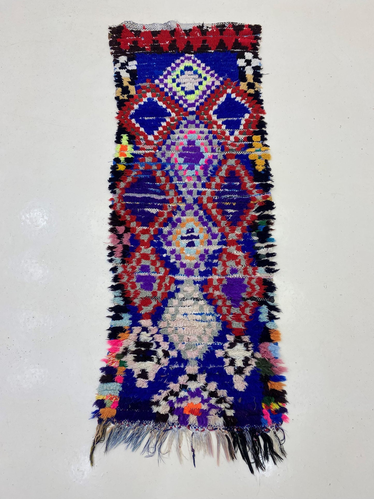 Tapis de couloir marocain petit format 2x5, tapis de couloir vintage à motif de diamants.