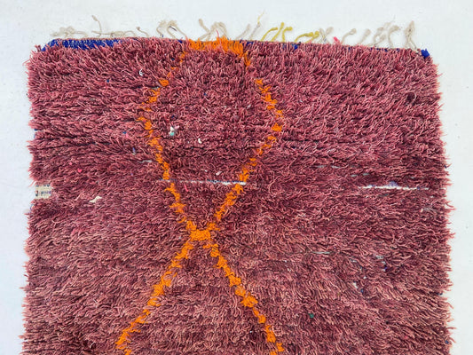 Red Vintage Moroccan 3x6 Rug, Bohemian Diamond Rug.