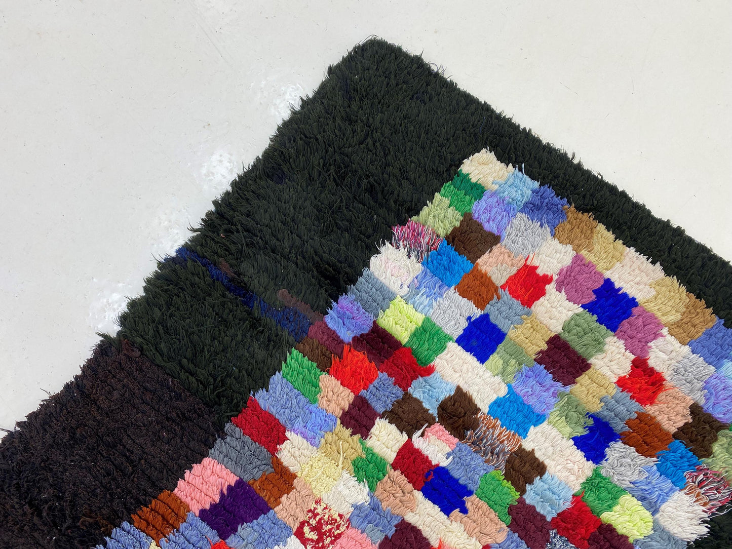 Small Moroccan 3x6 Rug: Colorful Checkered Pattern Rug.