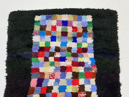 Small Moroccan 3x6 Rug: Colorful Checkered Pattern Rug.