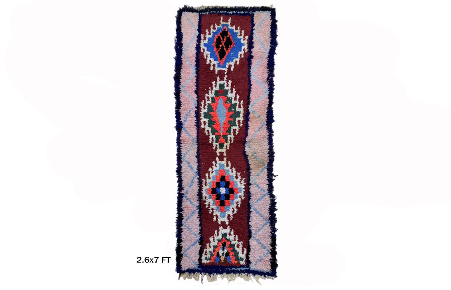 Unique Moroccan 3x7 Rug Runner, Diamond Vintage Runner.