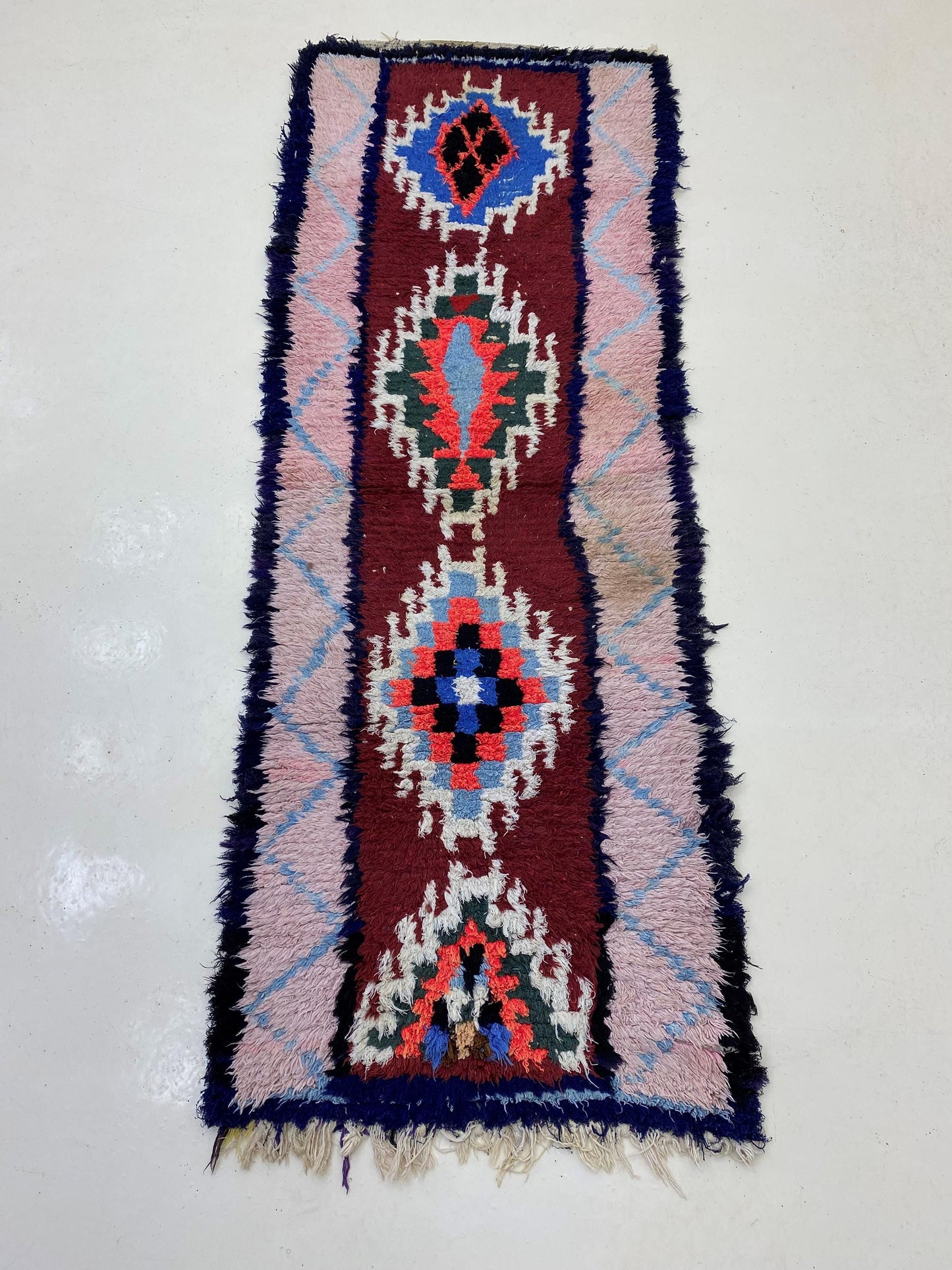 Unique Moroccan 3x7 Rug Runner, Diamond Vintage Runner.