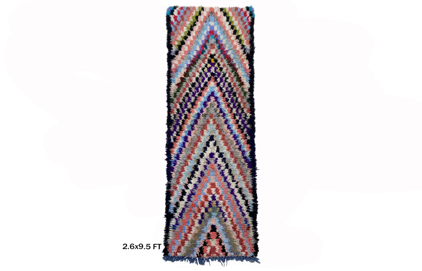 Moroccan 3x9.5 Checkered Rug Runner, Colorful Vintage Style.