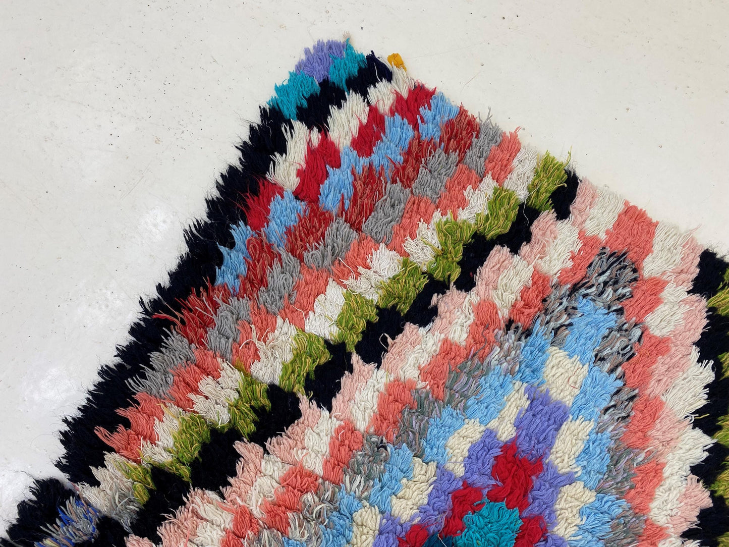 Moroccan 3x9.5 Checkered Rug Runner, Colorful Vintage Style.