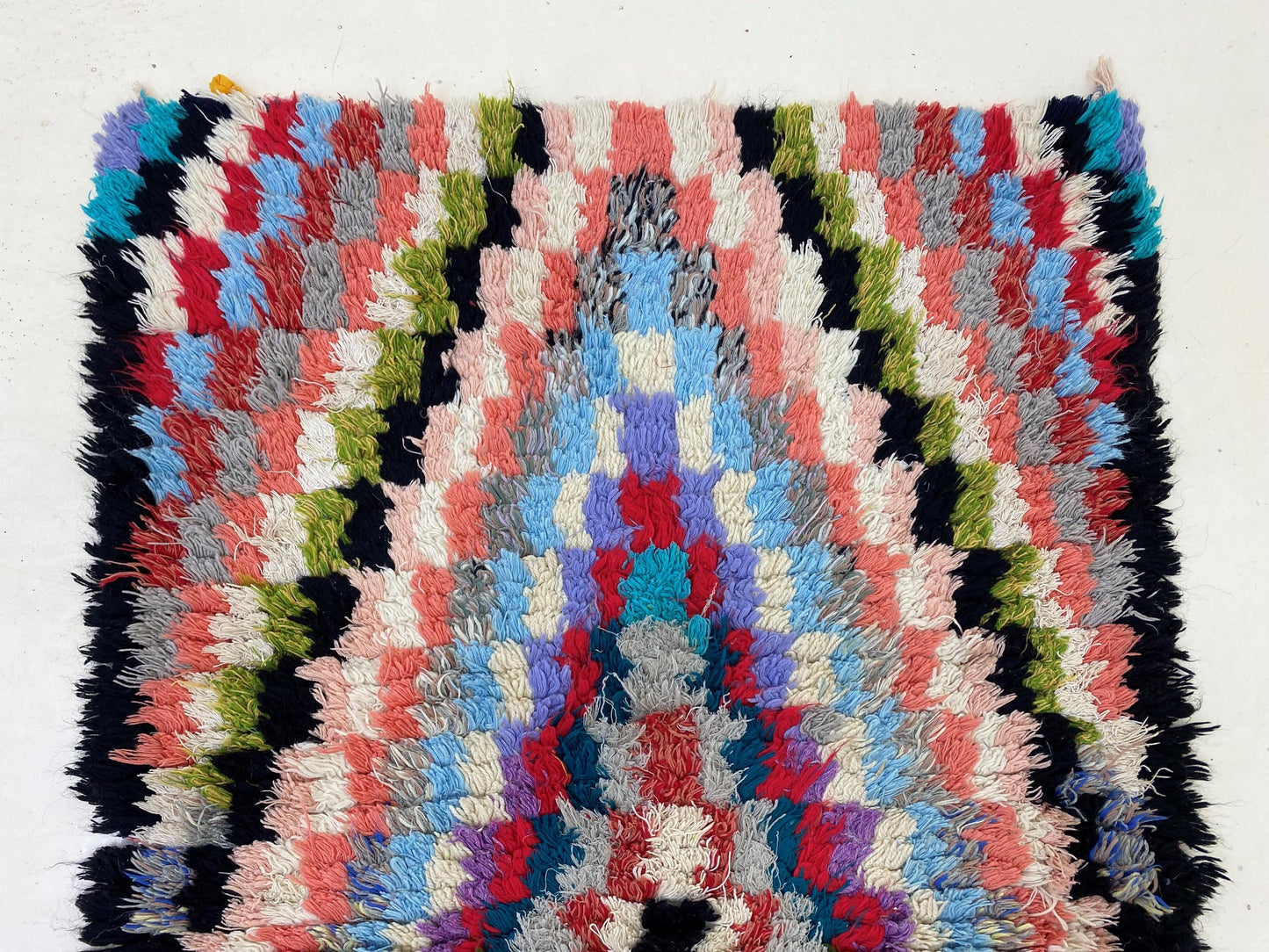 Moroccan 3x9.5 Checkered Rug Runner, Colorful Vintage Style.