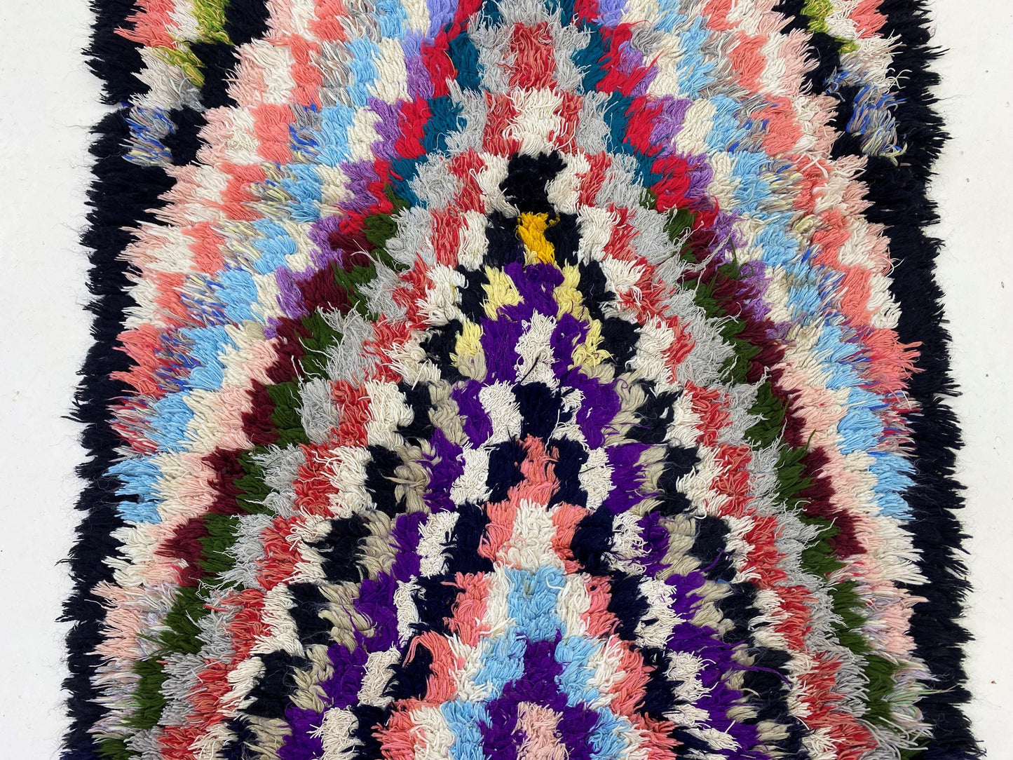 Moroccan 3x9.5 Checkered Rug Runner, Colorful Vintage Style.