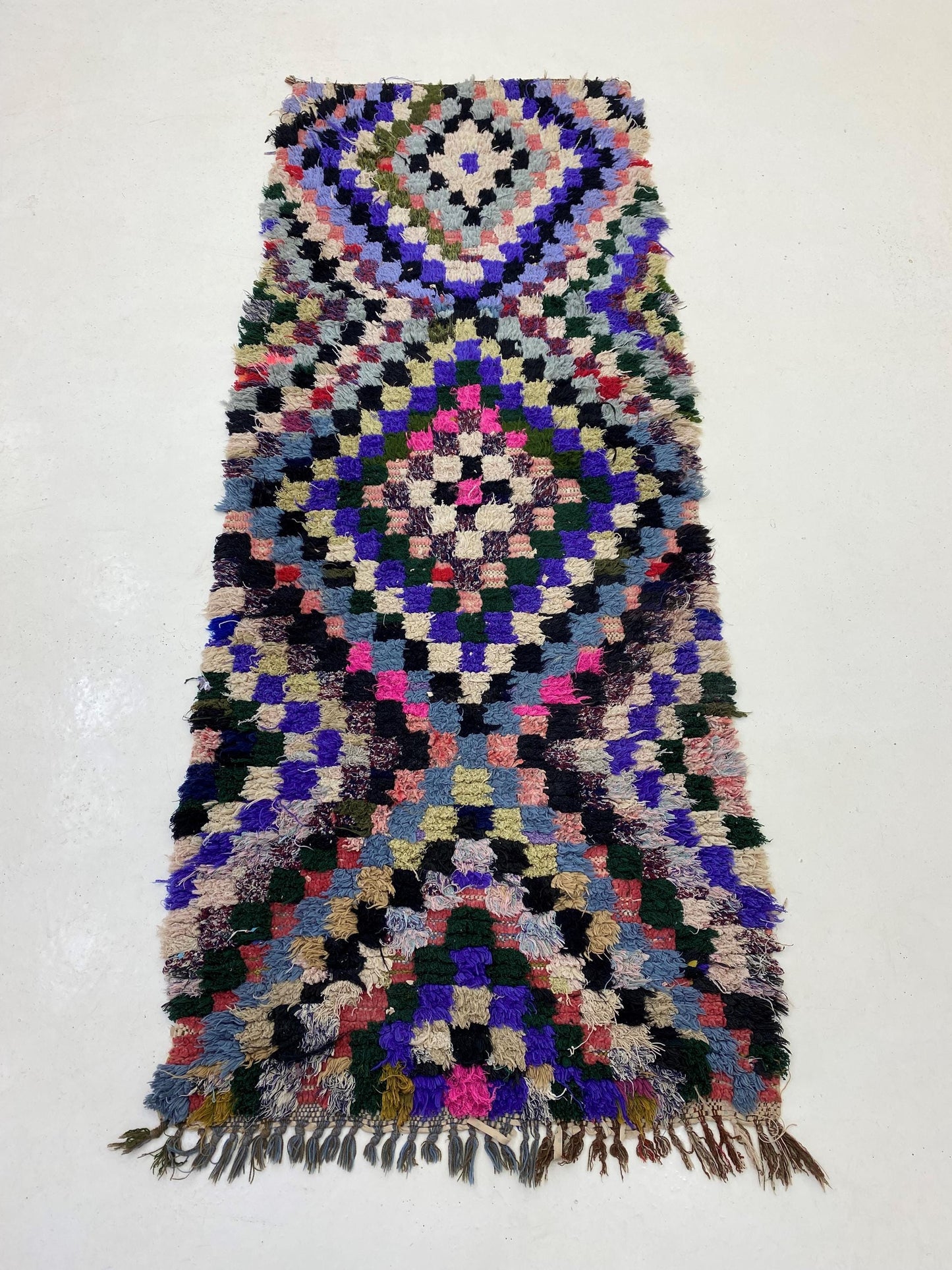 Narrow Moroccan 3x7 Runner, Checkered Colorful Rug Runner.