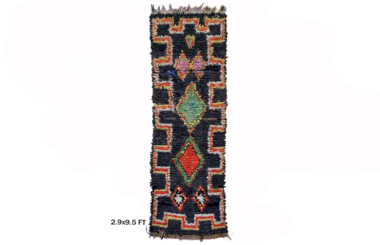 Moroccan 3x9.5 Runner, Vintage Colorful Rug Runner.
