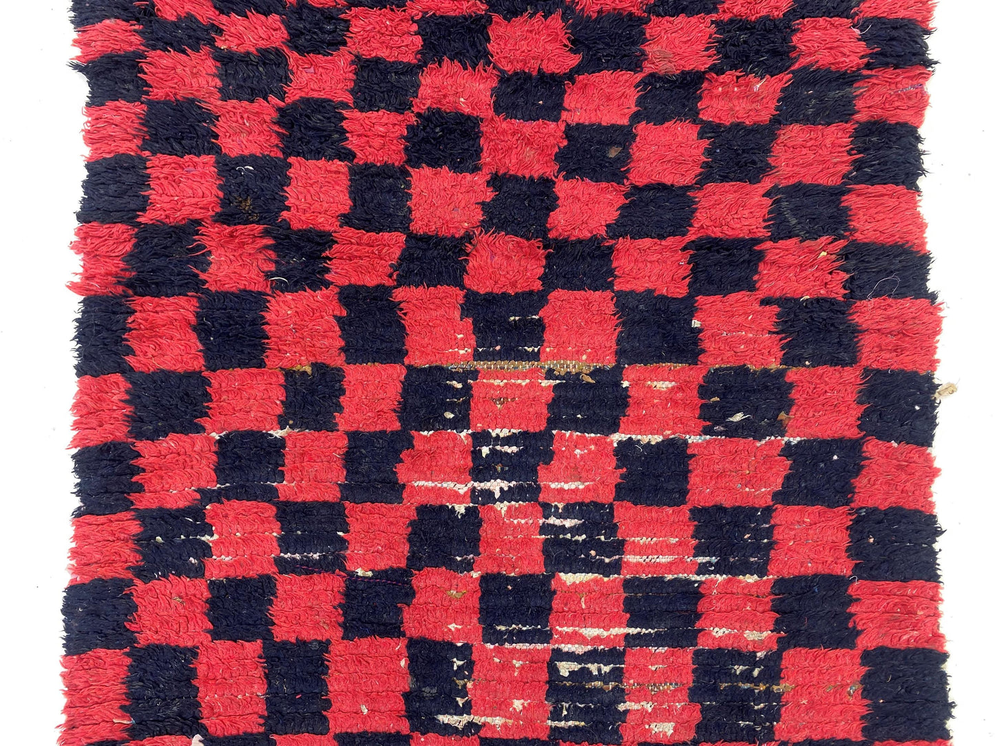 Moroccan Vintage Checkered Runner Rug 3x10.