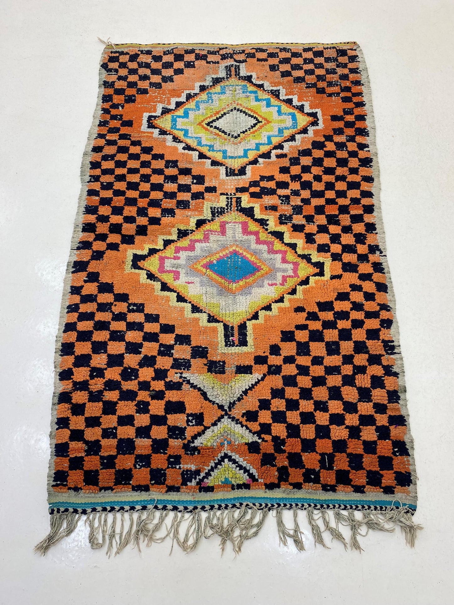 Moroccan Vintage Checkered Rug 4x7.