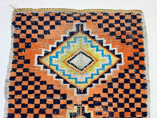 Moroccan Vintage Checkered Rug 4x7.