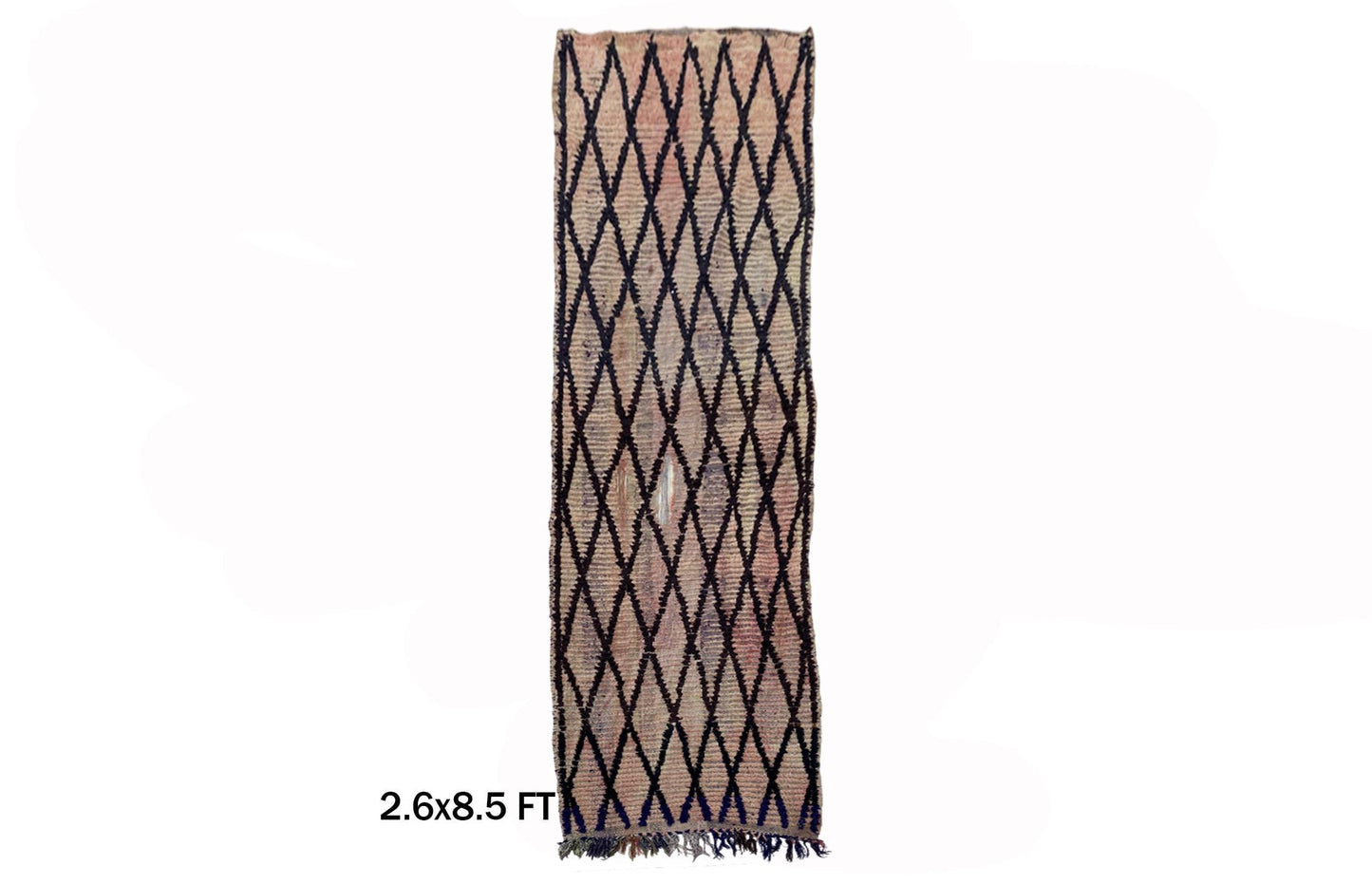 3x8.5 Narrow Moroccan Runner Rug, Diamond Berber Rug Runner.