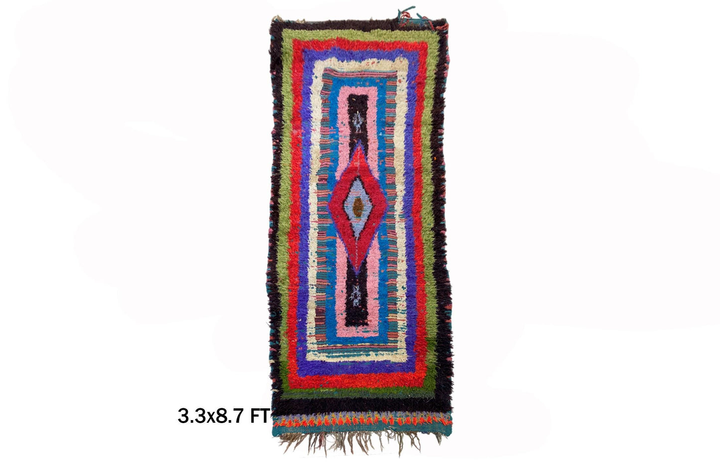 3x9 Moroccan Geometric Rug Runner, Long colorful Runner Rug.