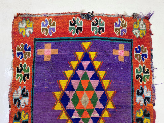 Tapis de couloir marocain coloré 3x9, tapis berbère vintage.