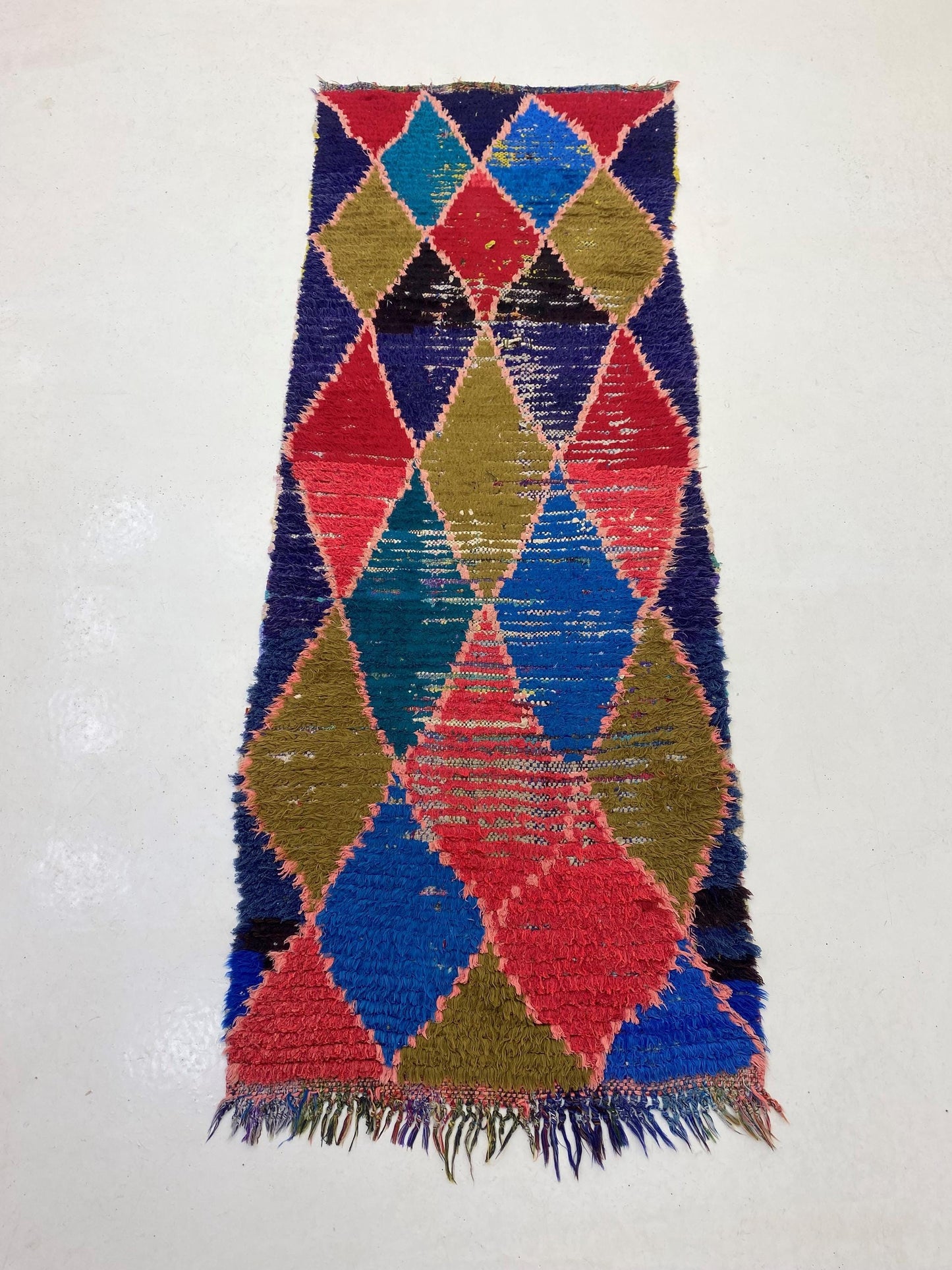 Tapis marocain en forme de diamant, tapis berbère vintage 3x7.