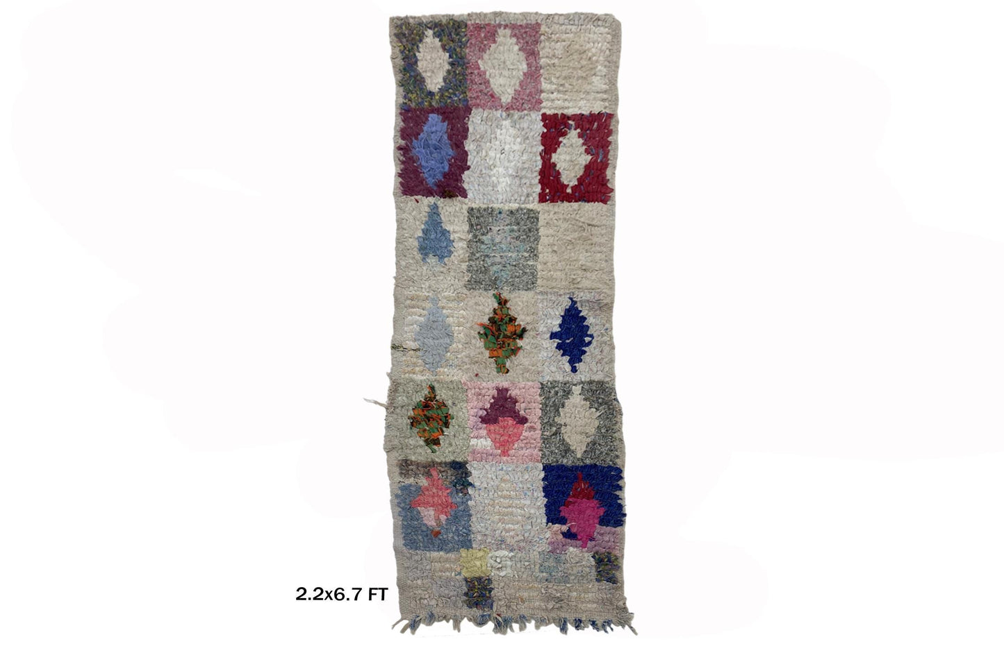 2x7 Unique Diamond Rug Runner, Moroccan Colorful Runner.