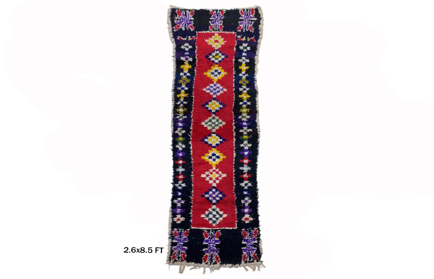3x8.5 Moroccan Runner: Unique Colorful Vintage Rug Runner.
