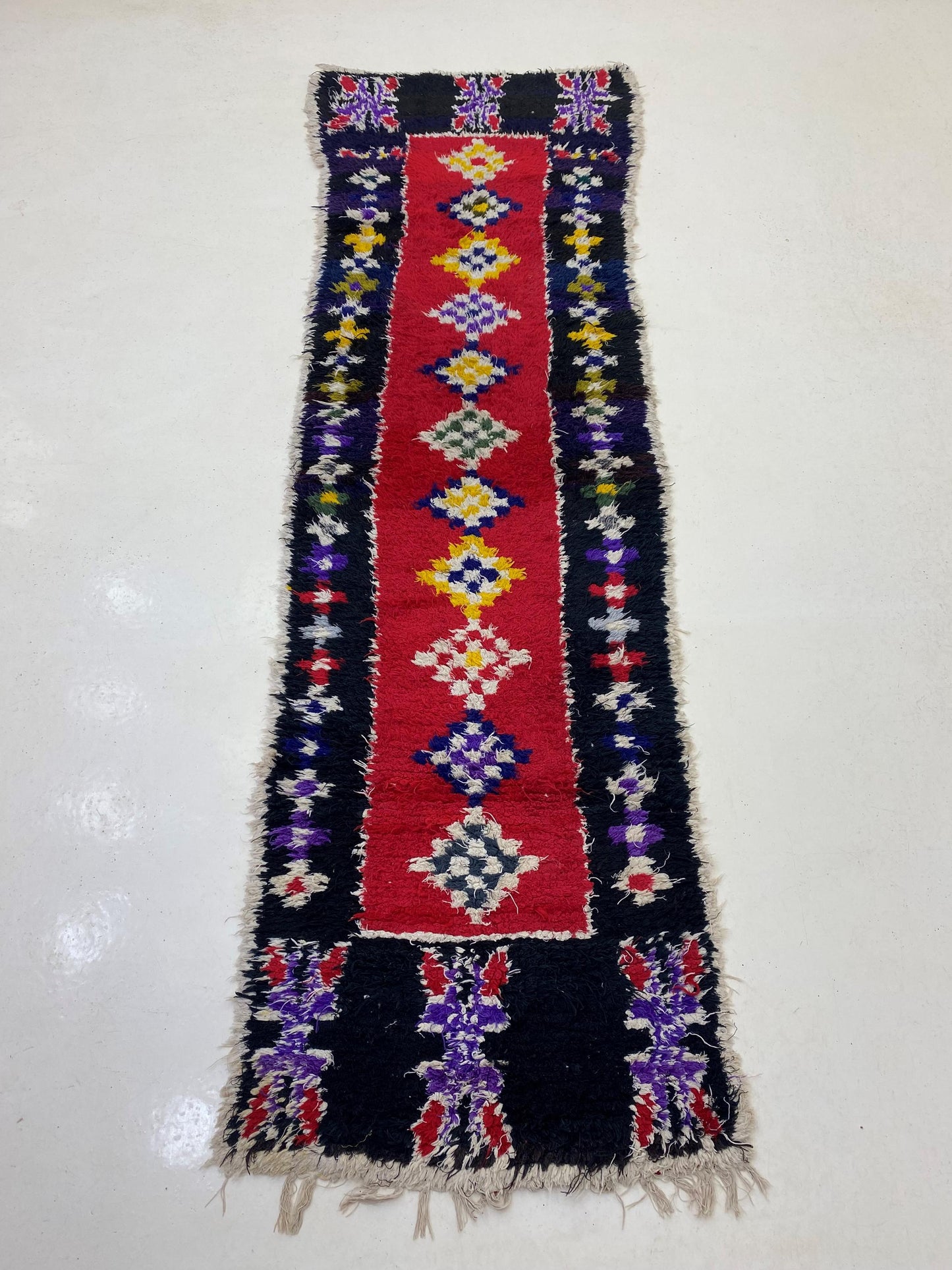 3x8.5 Moroccan Runner: Unique Colorful Vintage Rug Runner.