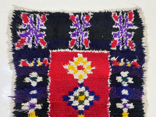 3x8.5 Moroccan Runner: Unique Colorful Vintage Rug Runner.