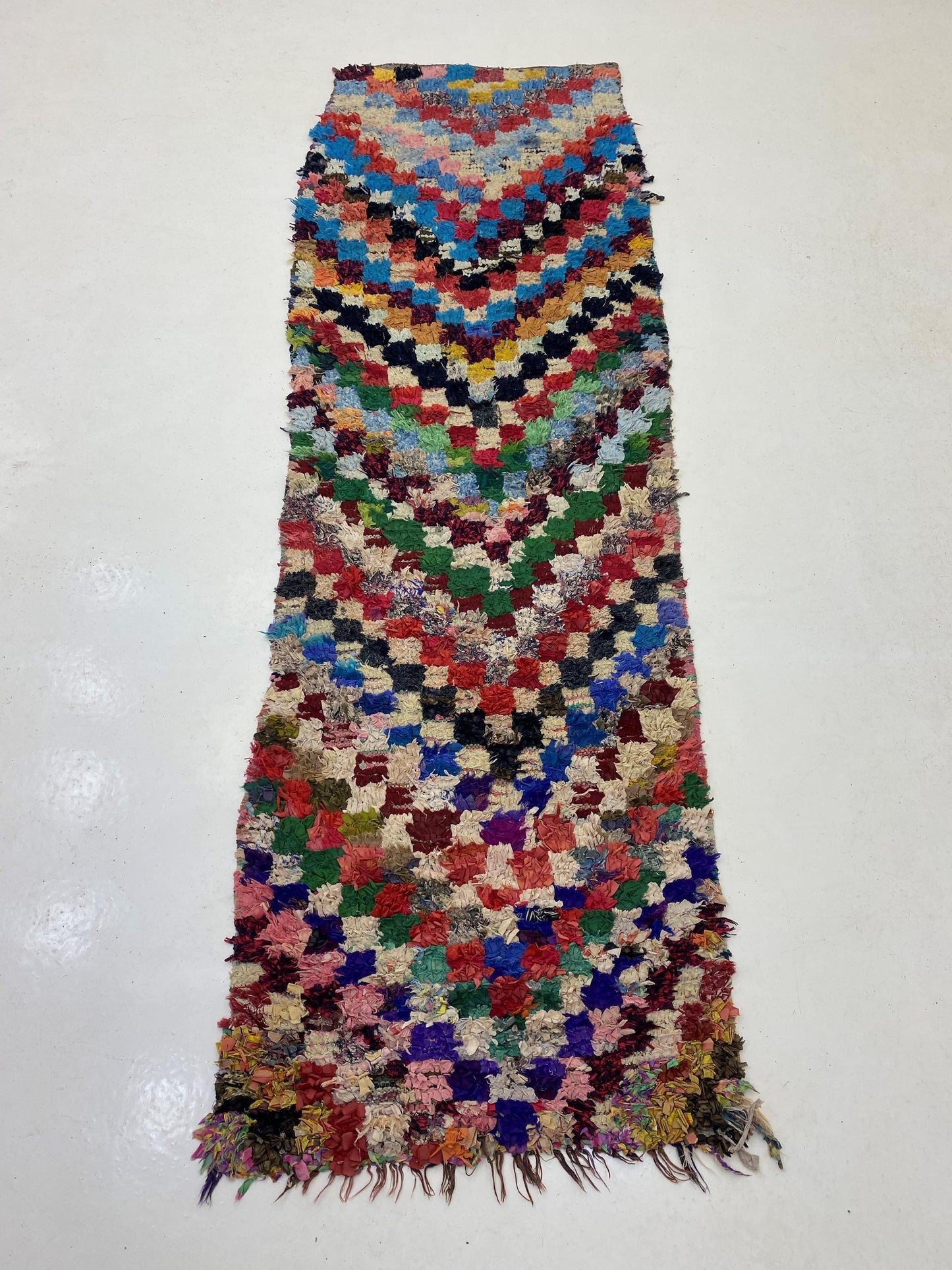 3x8 Checkered Colorful Runner, Unique Moroccan Vintage Runner.