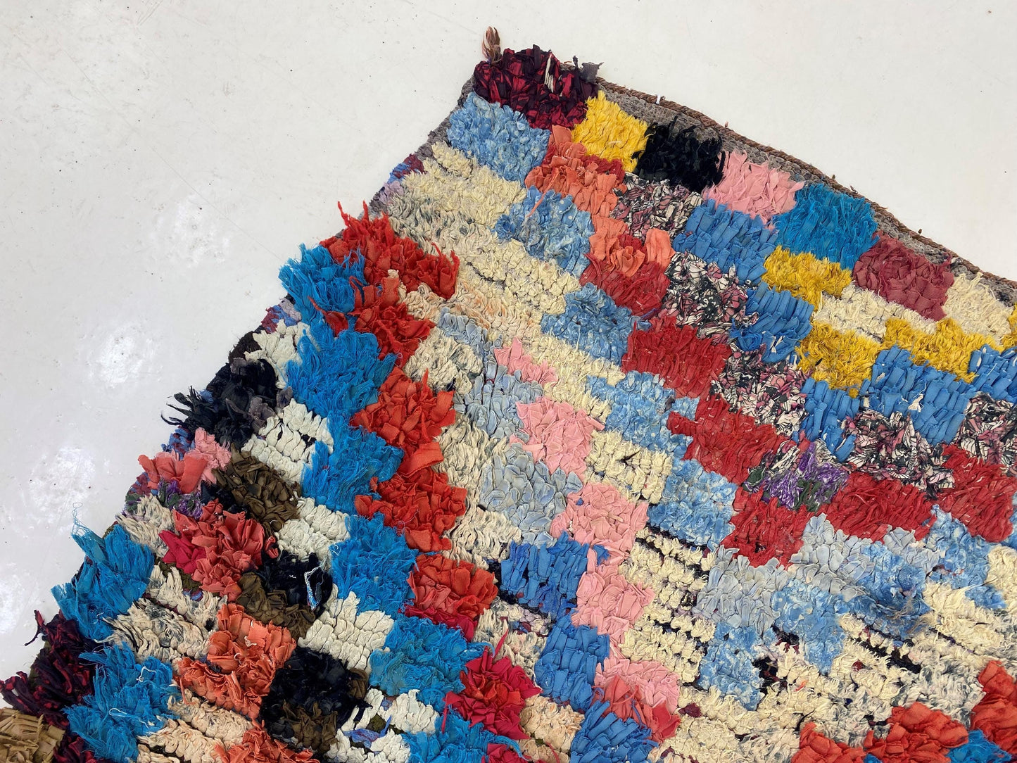 3x8 Checkered Colorful Runner, Unique Moroccan Vintage Runner.