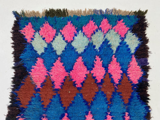 Tapis de couloir à losanges 3x7, tapis de couloir marocain vintage.