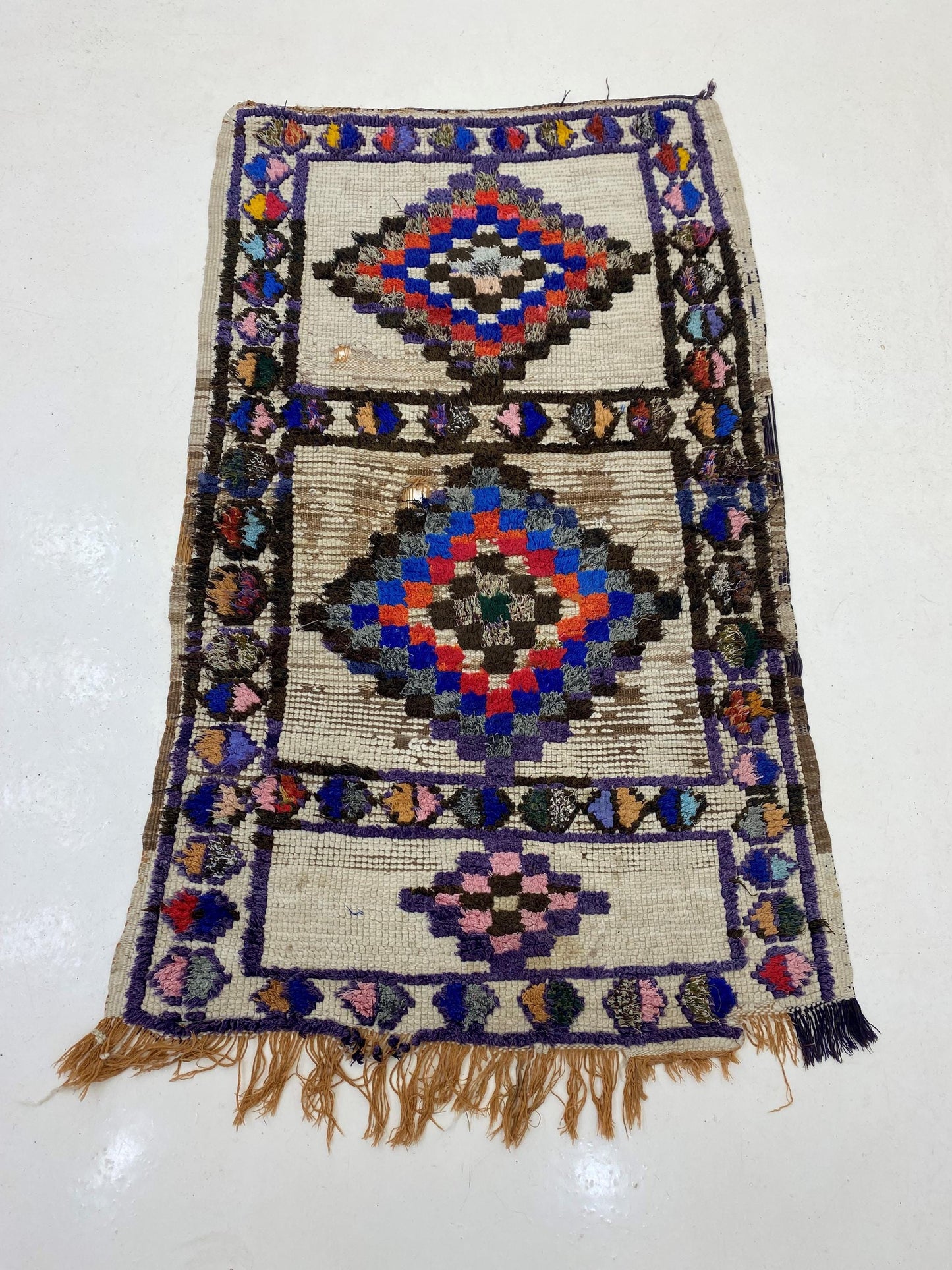 Small Diamond 3x5 Rug, Moroccan Vintage Area Rug.