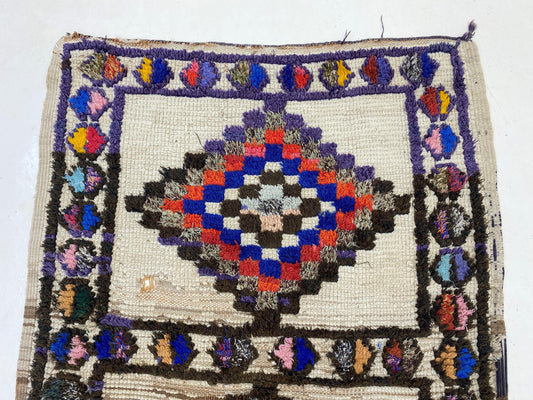 Small Diamond 3x5 Rug, Moroccan Vintage Area Rug.