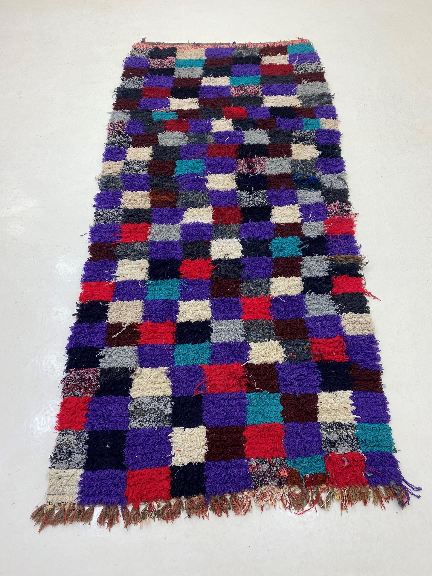 Moroccan Checkered 4x8 Rug, Colorful Vintage Area Rug.