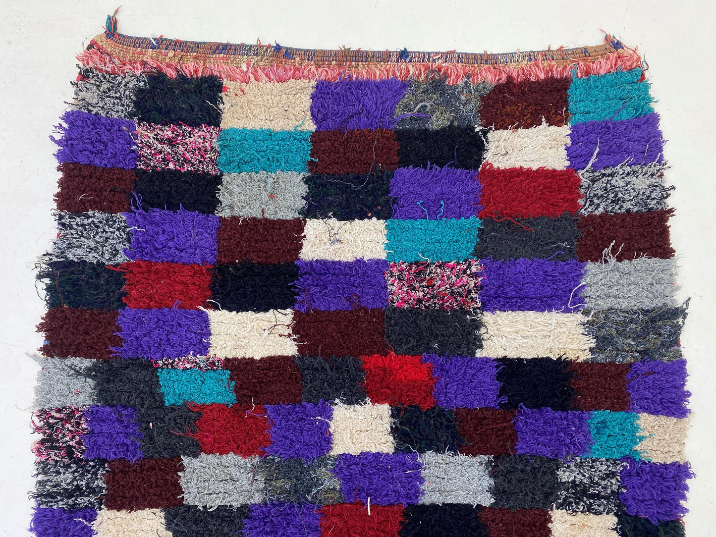 Moroccan Checkered 4x8 Rug, Colorful Vintage Area Rug.