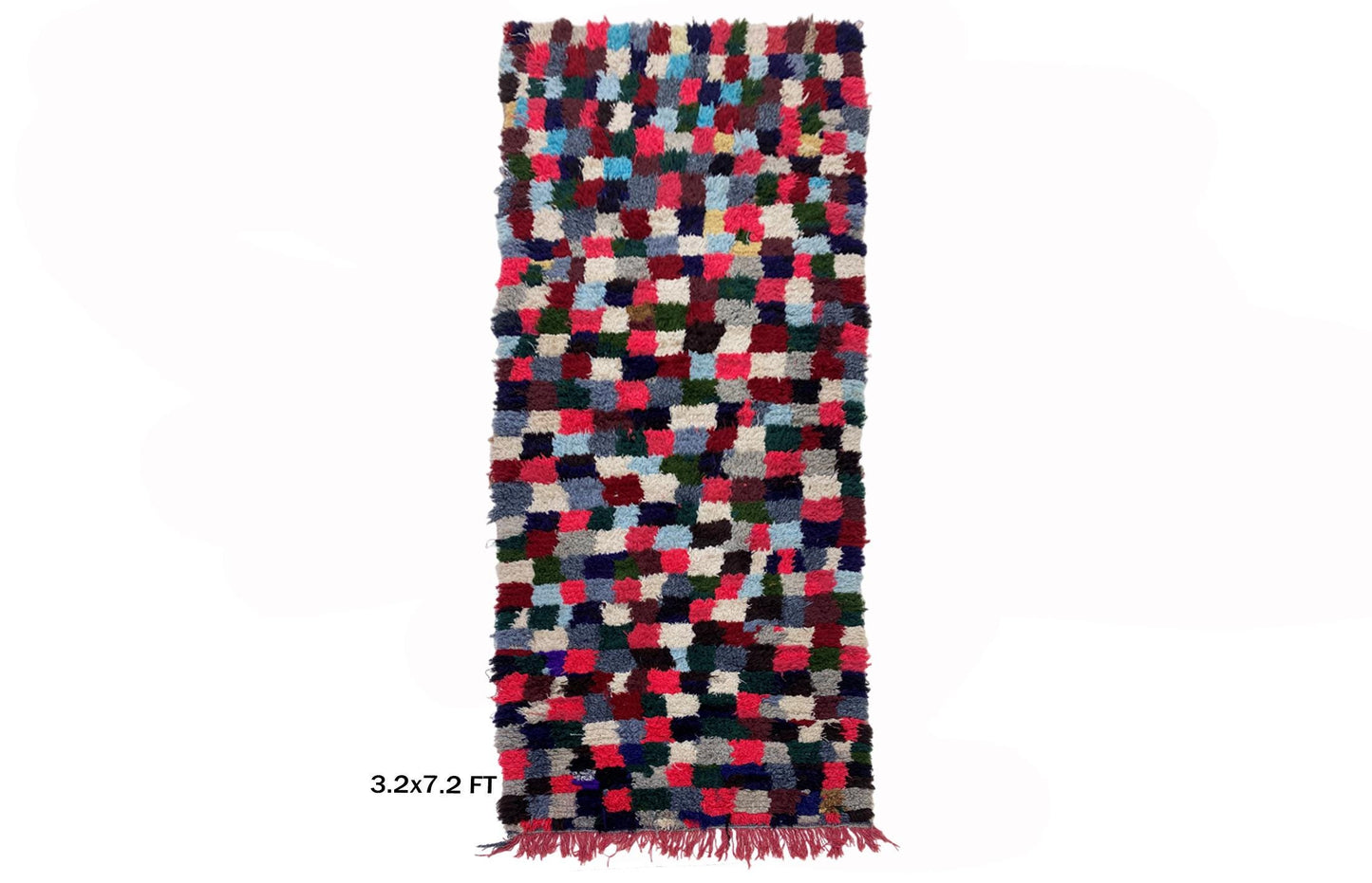Colorful Moroccan 3x7 Runner Rug, Unique Checkered Design.