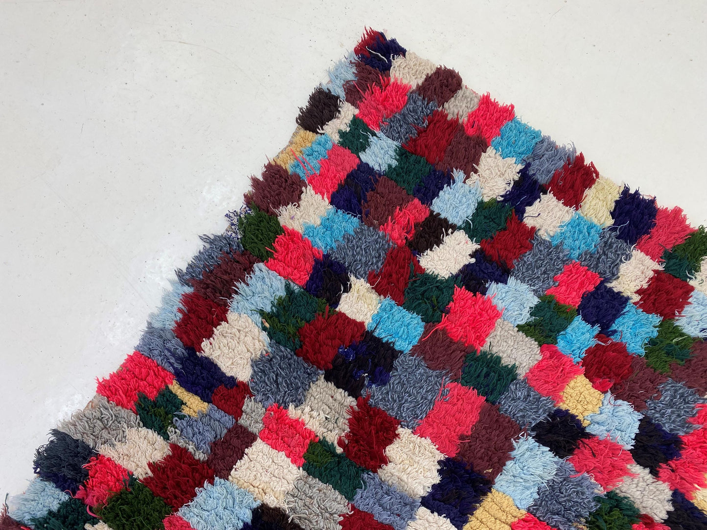 Colorful Moroccan 3x7 Runner Rug, Unique Checkered Design.