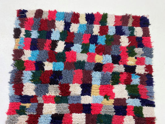 Colorful Moroccan 3x7 Runner Rug, Unique Checkered Design.