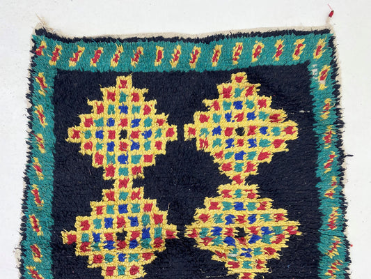 Vintage 3x6 Moroccan Rug, Boho Chic Diamond Design.