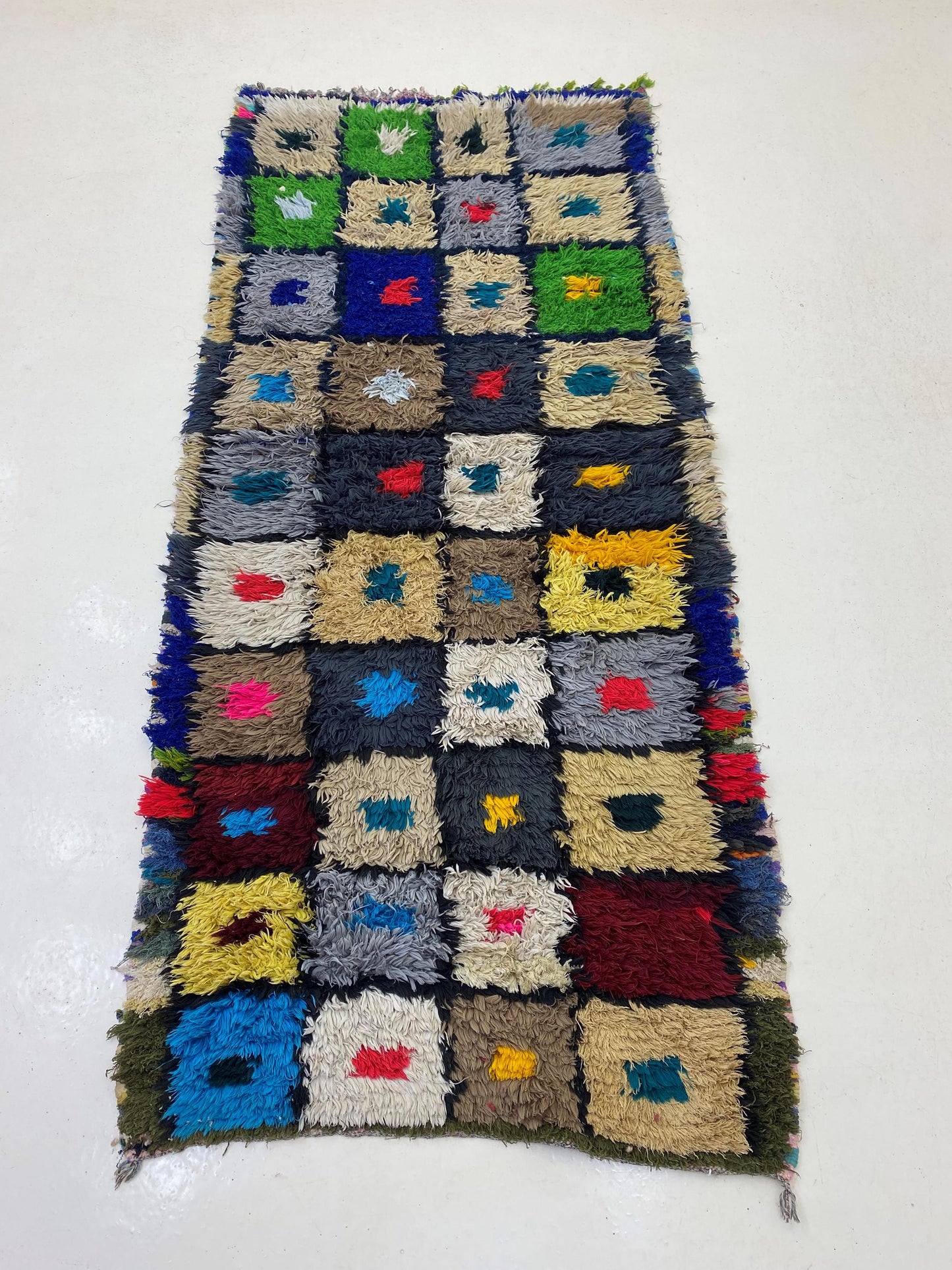 3x7 Geometric Moroccan Runner, Colorful Vintage Rug Runner.