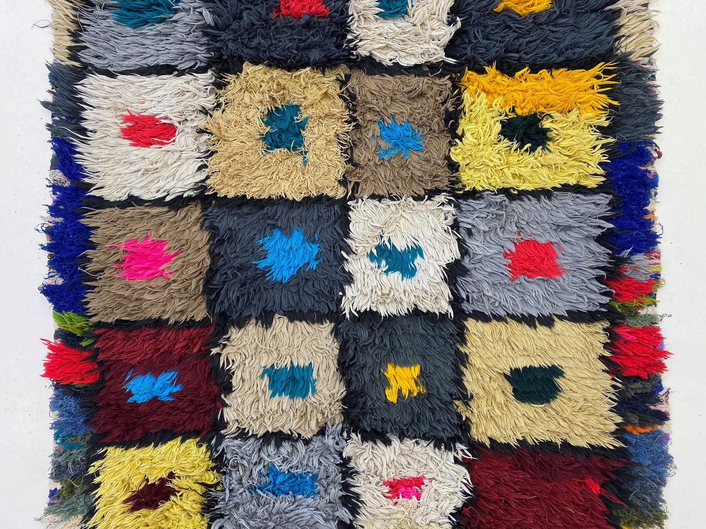 3x7 Geometric Moroccan Runner, Colorful Vintage Rug Runner.