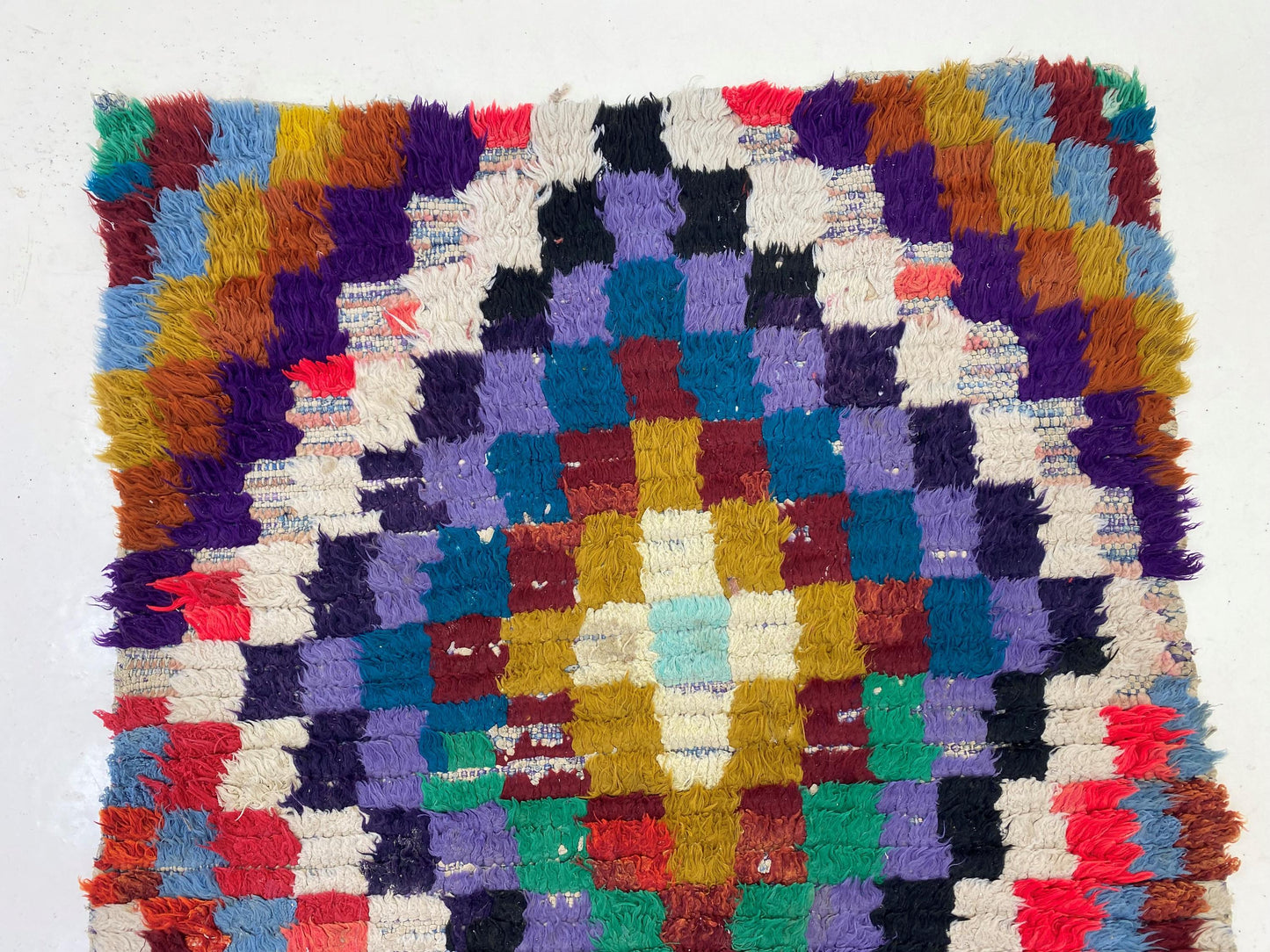 Checkered Moroccan 3x6 Runner, Diamond Colorful Rug Runner.