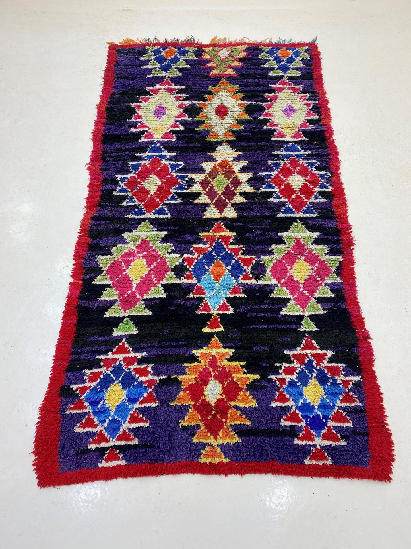 4x8 Moroccan Diamond Rug, Colorful Vintage Area Rug.