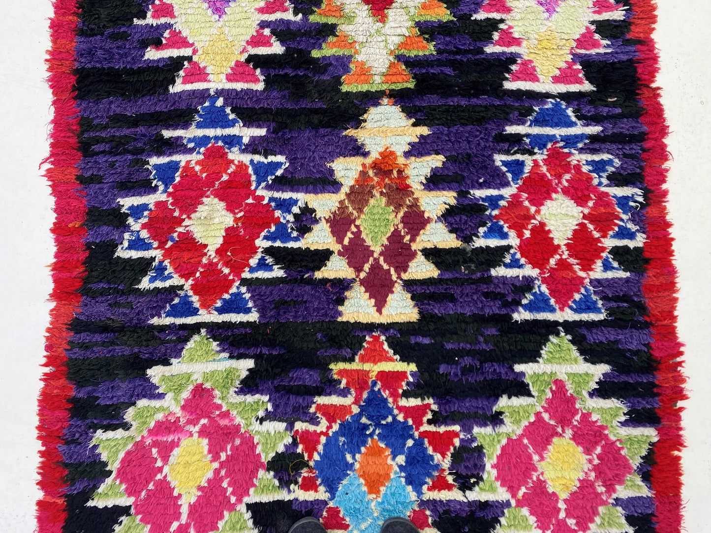 4x8 Moroccan Diamond Rug, Colorful Vintage Area Rug.