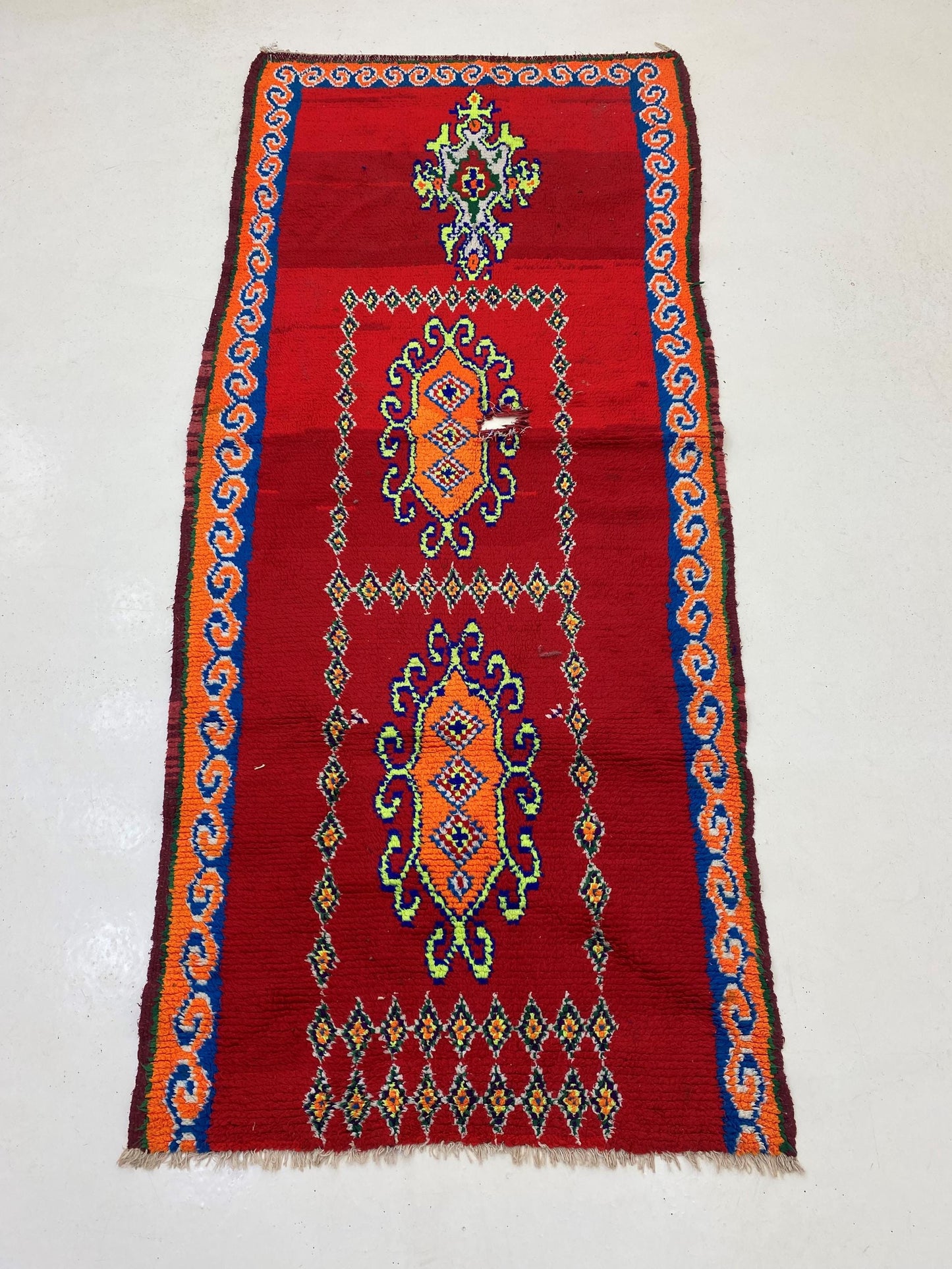 Red Moroccan 3.5x8 Runner, Unique Vintage Rug Runner.