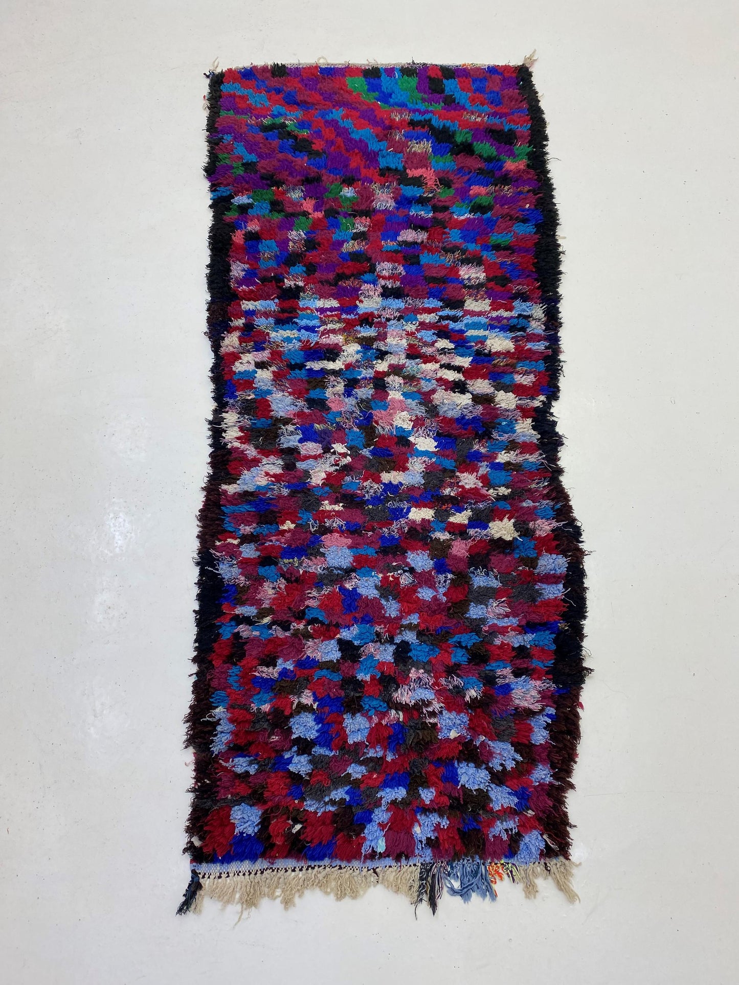 Moroccan Checkered Runner 3x7, Narrow Vintage Rug Runner.