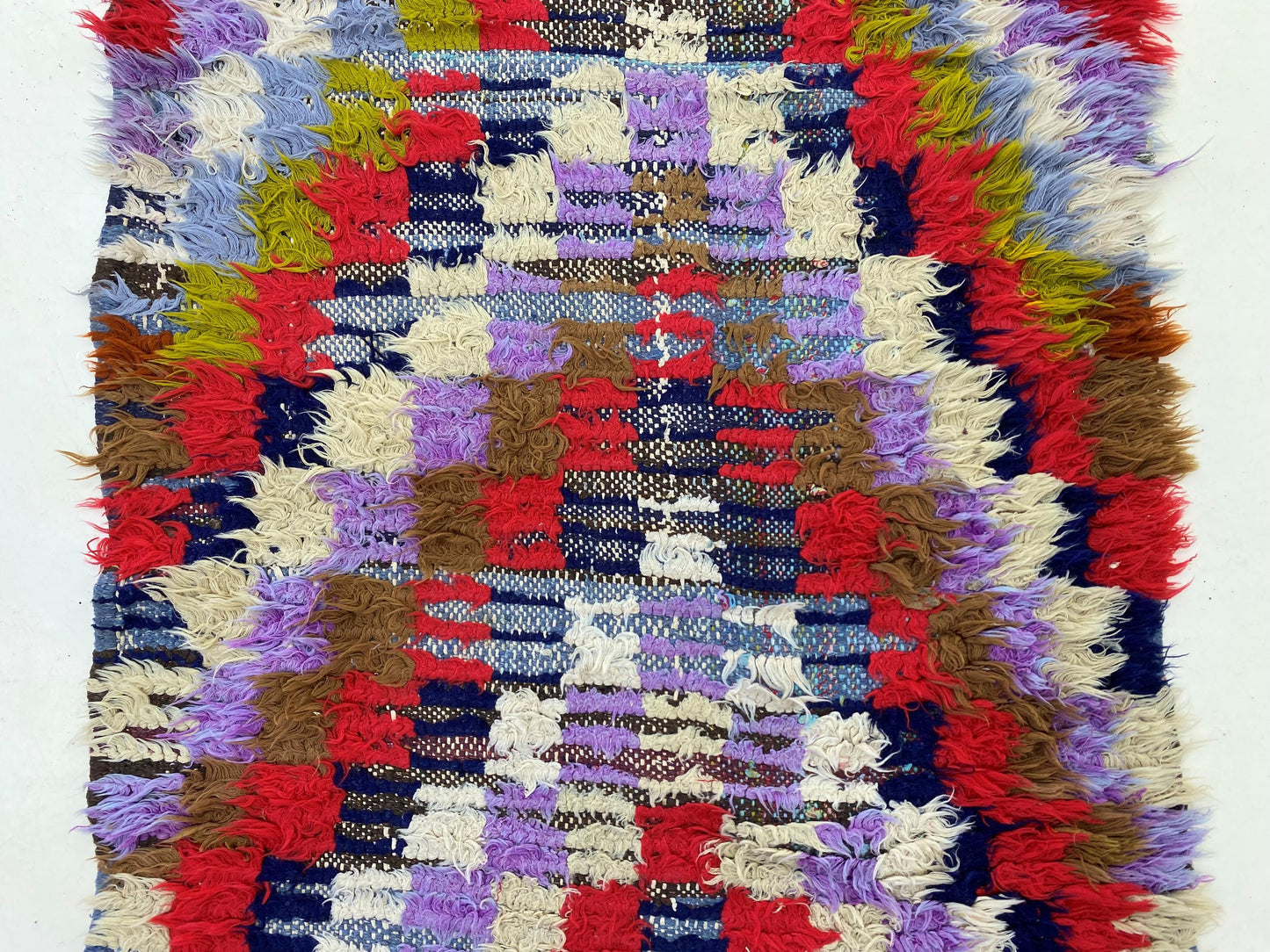 Chic 2x5 Vintage Moroccan Checkered Runner Rug.