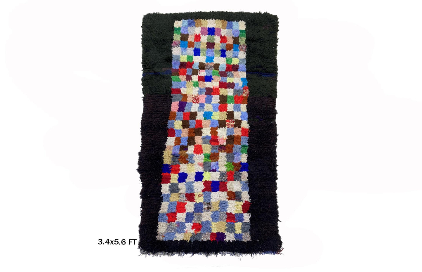 Small Moroccan 3x6 Rug: Colorful Checkered Pattern Rug.