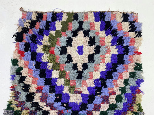 Narrow Moroccan 3x7 Runner, Checkered Colorful Rug Runner.