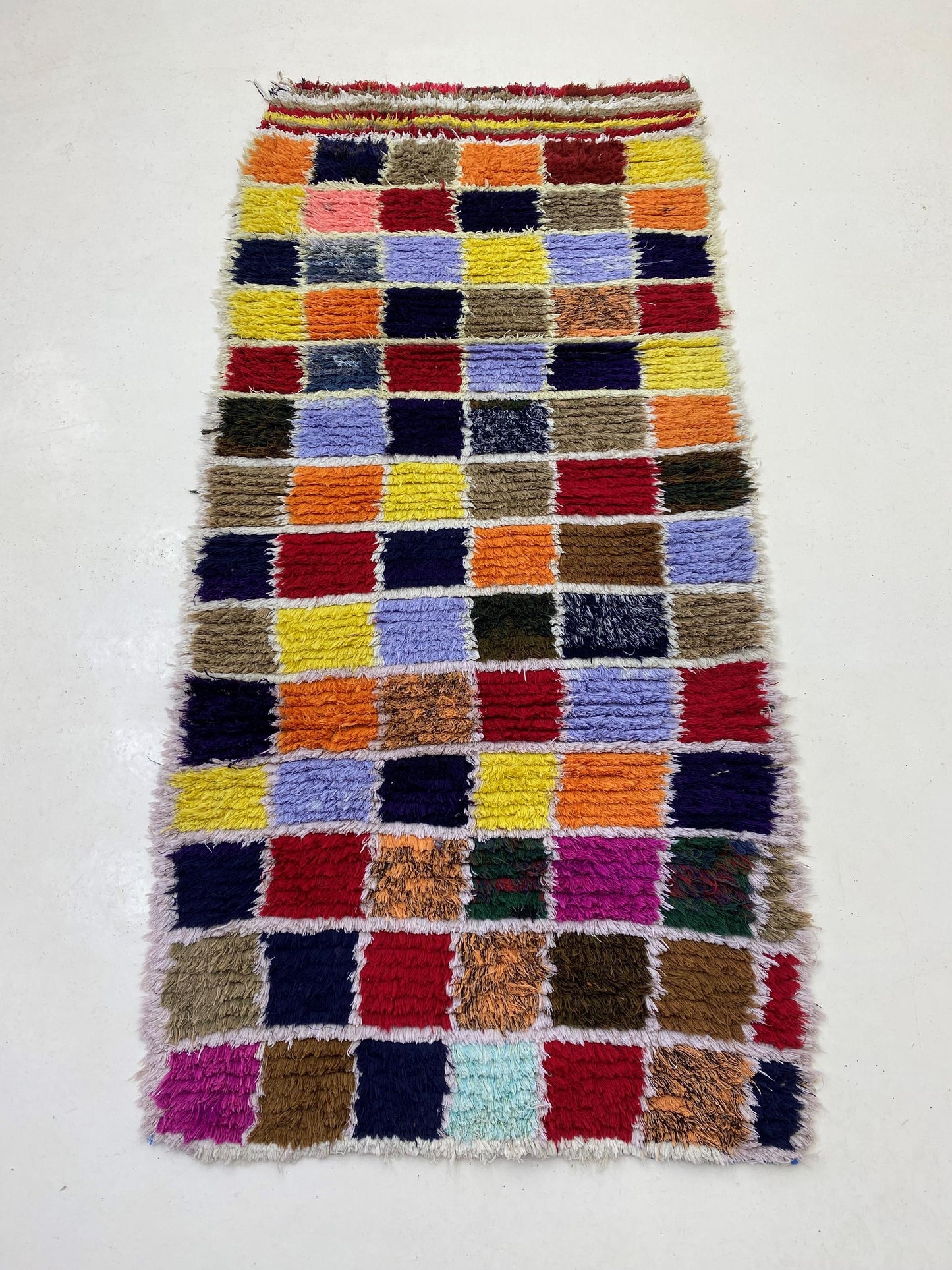 Vibrant Moroccan 3x7 Runner Rug, Colorful Checkered Rug.