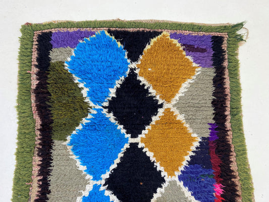 Tapis de couloir marocain exquis 3x7, tapis de couloir à diamants vintage coloré.